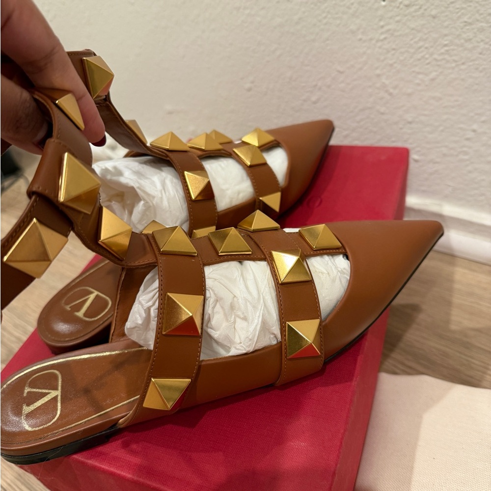 Valentino brown tan large rockstud flat sandal 39 - Picture 4 of 9